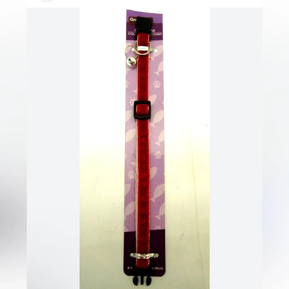 Red Velvet Adjustable Cat Collar with Bell